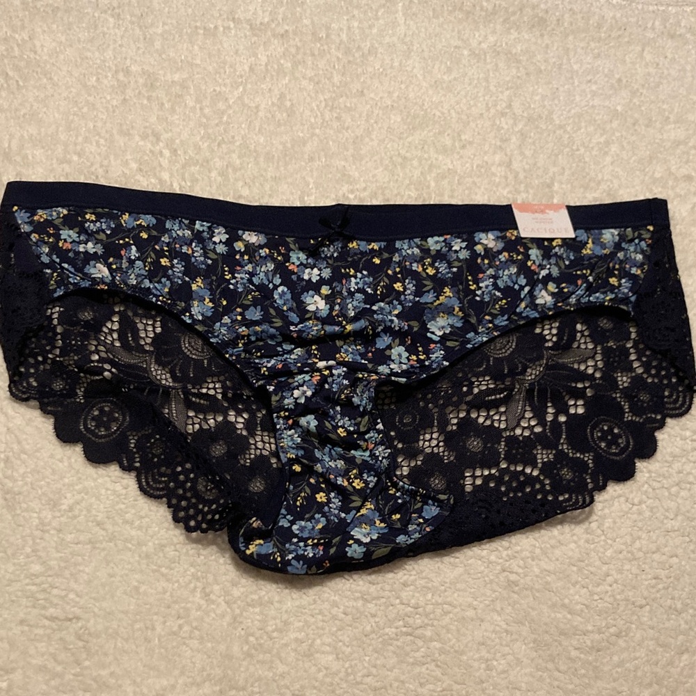 NWT Cacique Ditsy Reflections Maritime Blue No Show Hipster Lace Panties